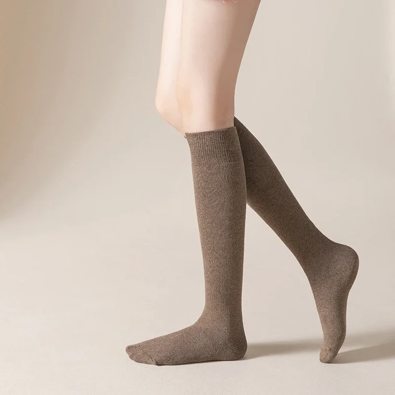 Chaussettes Hautes en Coton Thermique pour Femme, Bas Longs Chauds, Fibre Éponge, Solide, Respirant, Épais, Décontracté, Hiver, Harajuku