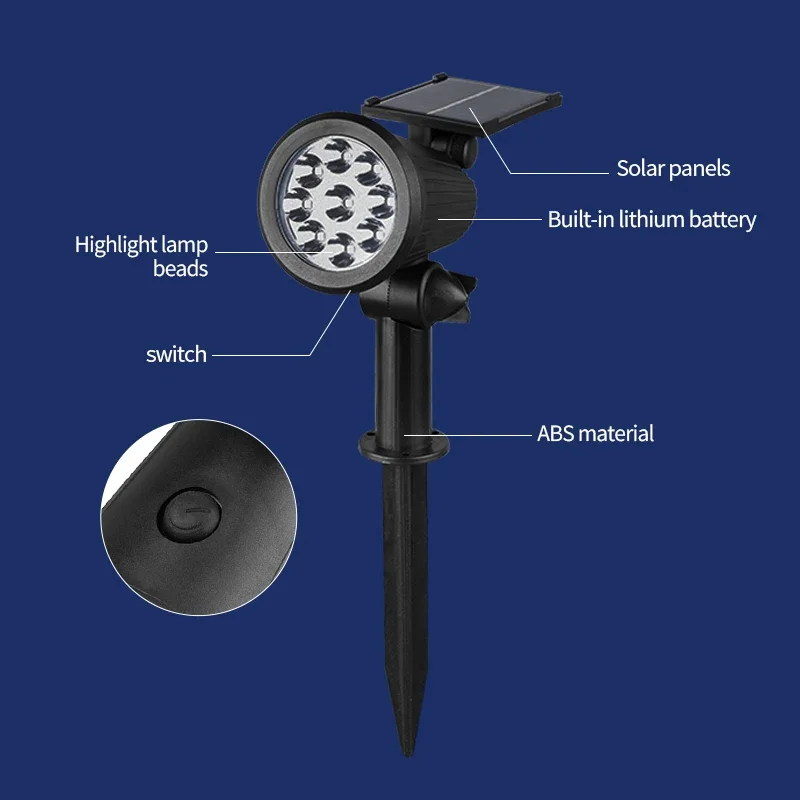 1/2Pcs Solar Powered 9LED Lamp Adjustable Solar Spotlight In-Ground IP65 Waterproof Landscape Wall Light Outdoor Lighting