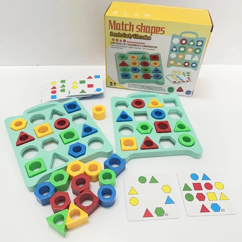 เกมจับคู่รูปทรงเรขาคณิตสำหรับเด็ก, ปริศนาแบบโต้ตอบระหว่างพ่อแม่และลูกเพื่อฝึกสมาธิและทักษะการคิดเชิงวิเคราะห์, วัสดุ PP สีเขียว