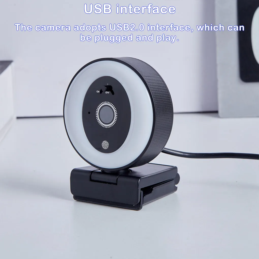 2K High-definition Live Streaming Camera USB Webcam with Audio Fill Light Ring ISP Processing Algorithms Video Conferences