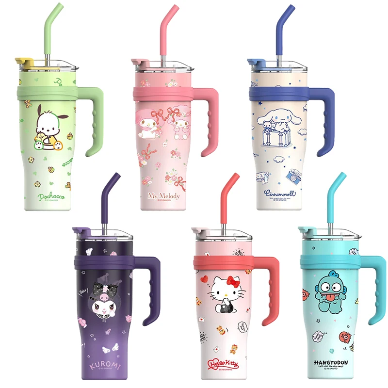 Sanrio Big Mac Insulated Cup 304Stainless Steel Large Capacity with Handle Thermos Bottle Hello Kitty Kuromi Melody Holiday Gift