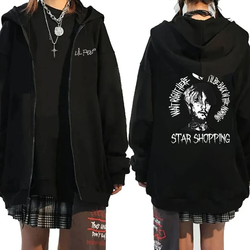 

popular Rapper Lil Peep Star Shopping Zipper Sweatshirts Fleece Coat Men Women Long sleeve Double Sided Printed Unisex jacket
