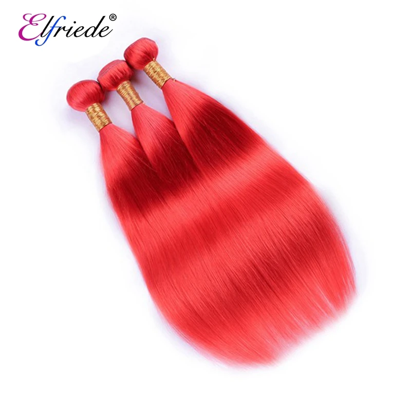 Elfriede Pure Red Straight Colored Human Hair Bundles 100% Human Hair Extensions Brazilian 3/4 Bundles Deals Human Hair Wefts