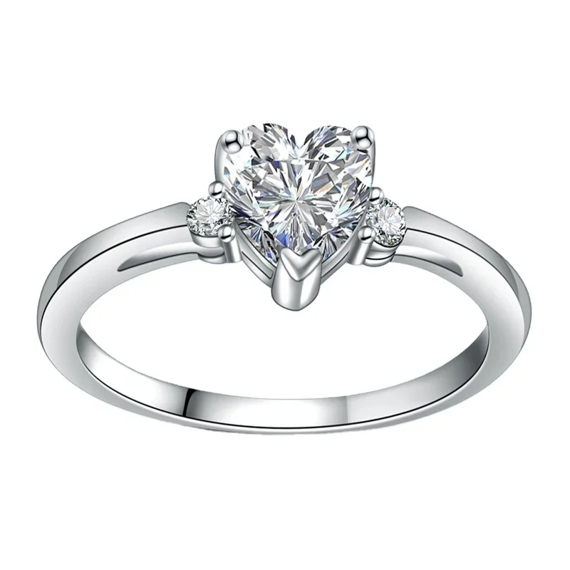 European and American Moissanite Heart-shaped Diamond White Gold Plated Diamond Ring