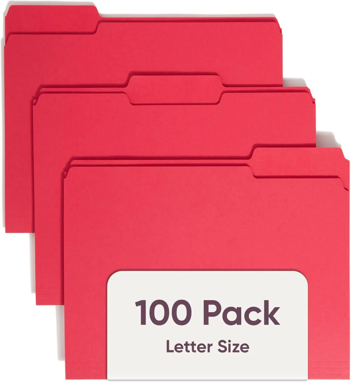 

Red Letter Size File Folders, 1/3-Cut Tab, Assorted Positions, 100 per Box for Office Organization