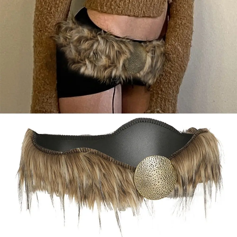 ใหม่ PU หนัง Punk Fur เข็มขัด Super Soft Fluffy Hiphop กางเกงยีนส์เข็มขัด Warm Y2K เข็มขัดกางเกงยีนส์กางเกงตกแต่ง