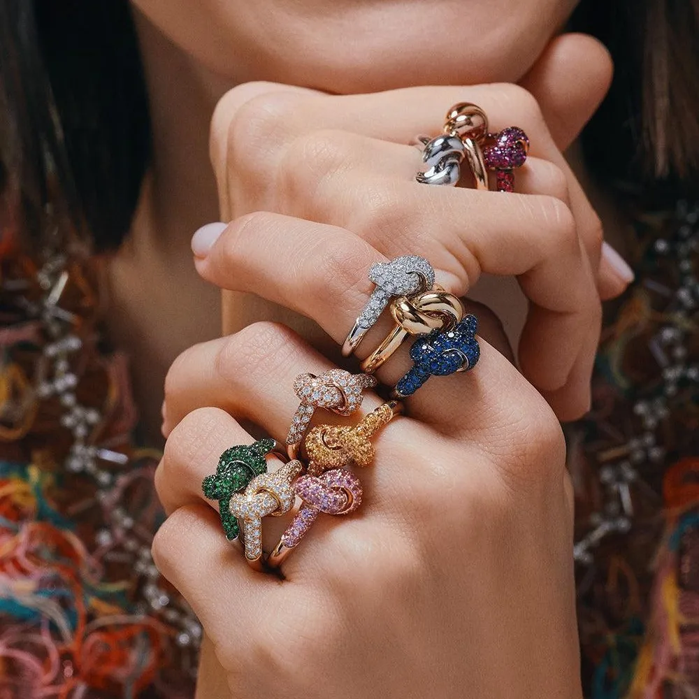 ZAKOL Glänzender, bunter Zirkon-Ring mit Knoten, Edelstahl, wasserdicht, lichtbeständig, einzigartiger, exquisiter Schmuck, Geschenk für Frauen