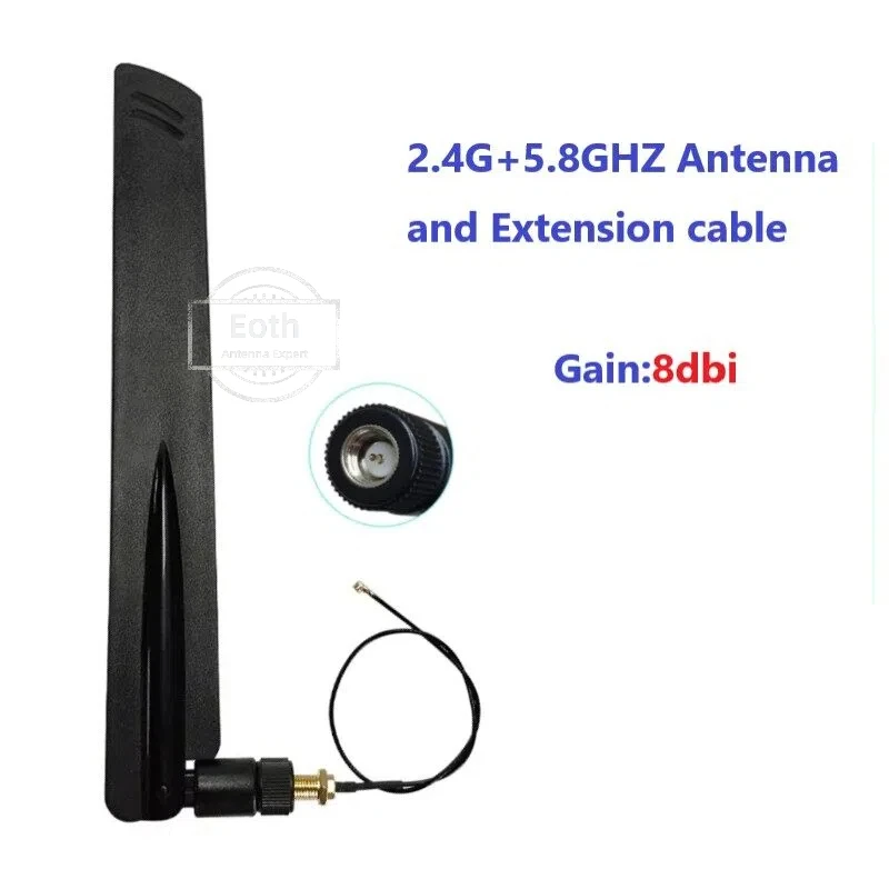Eoth 5 uds 2,4 GHz 5,8 Ghz antena wifi pbx 2,4 ghz 8dBi SMA conector macho wi fi 2,4G 5,8G Antena 21cm RP-SMA Cable en espiral macho