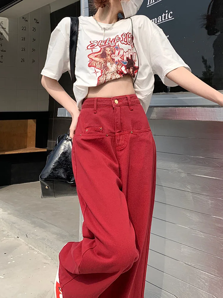 

High Waisted Jeans for Women 2023 New Fashion Vintage Streetwear Wide Leg Jeans Chic Loose Straight Full Length Pants