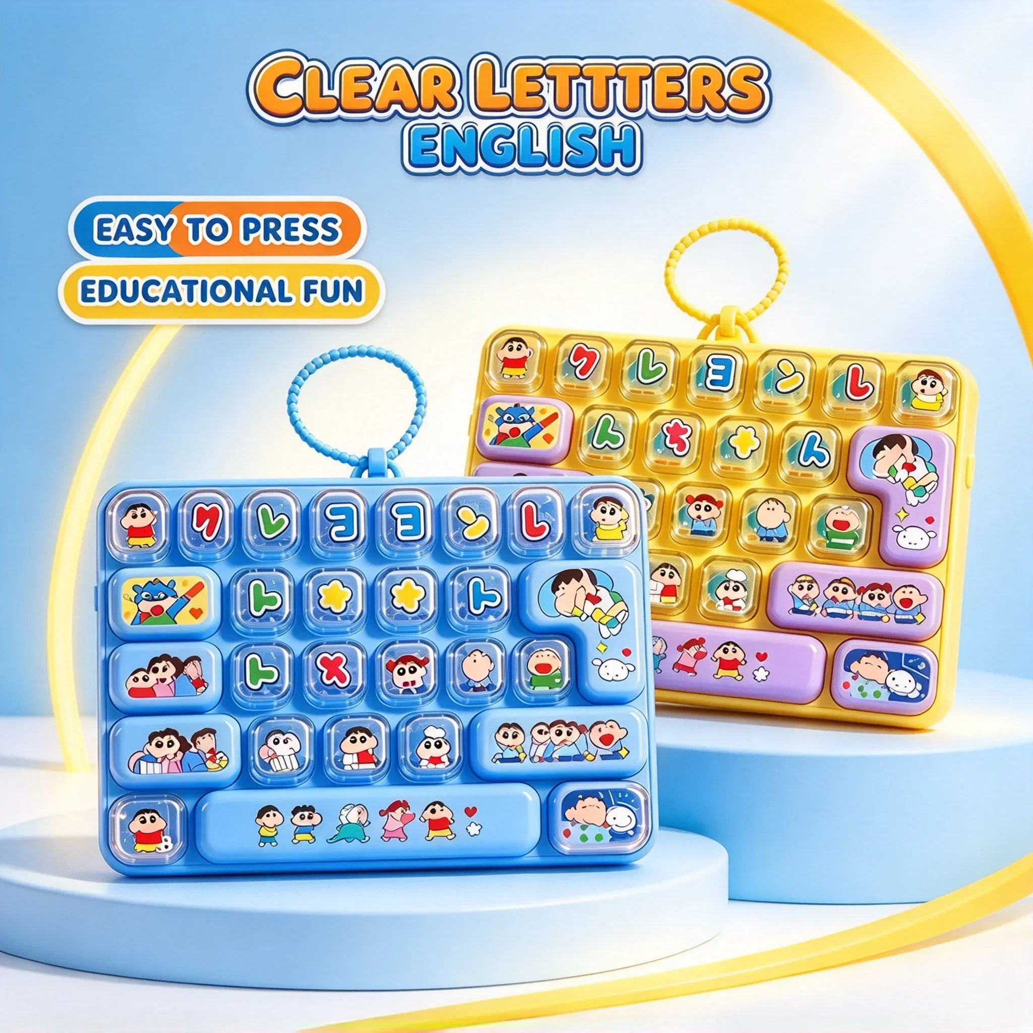 Crayon Shin-chan 26Grid Keycap Clicker Anti Stress Fidget Keyboard Keychain Japanese alphabet Button Hand Relax Gift 26구 키캡 키링