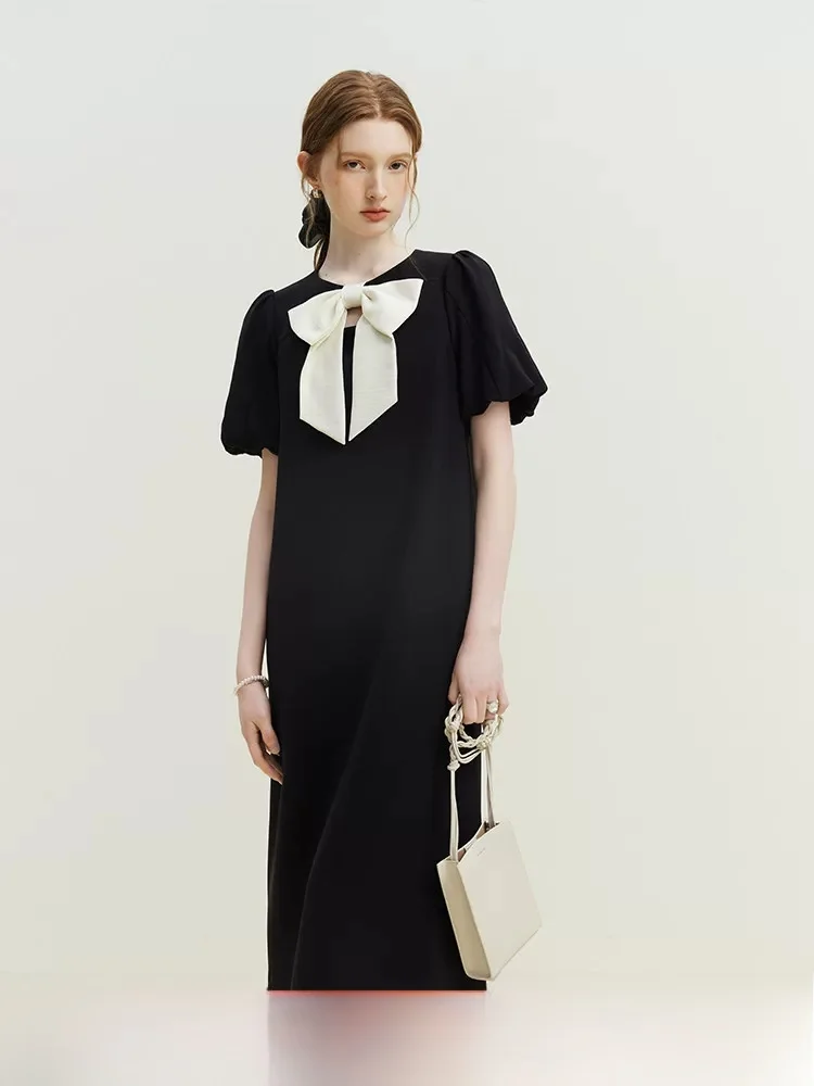 

Two-Way Wear Princ Dr with Knot Straight Tube Skirt Summer New Sle Color Blo Flower Bud Sve Women's Dr