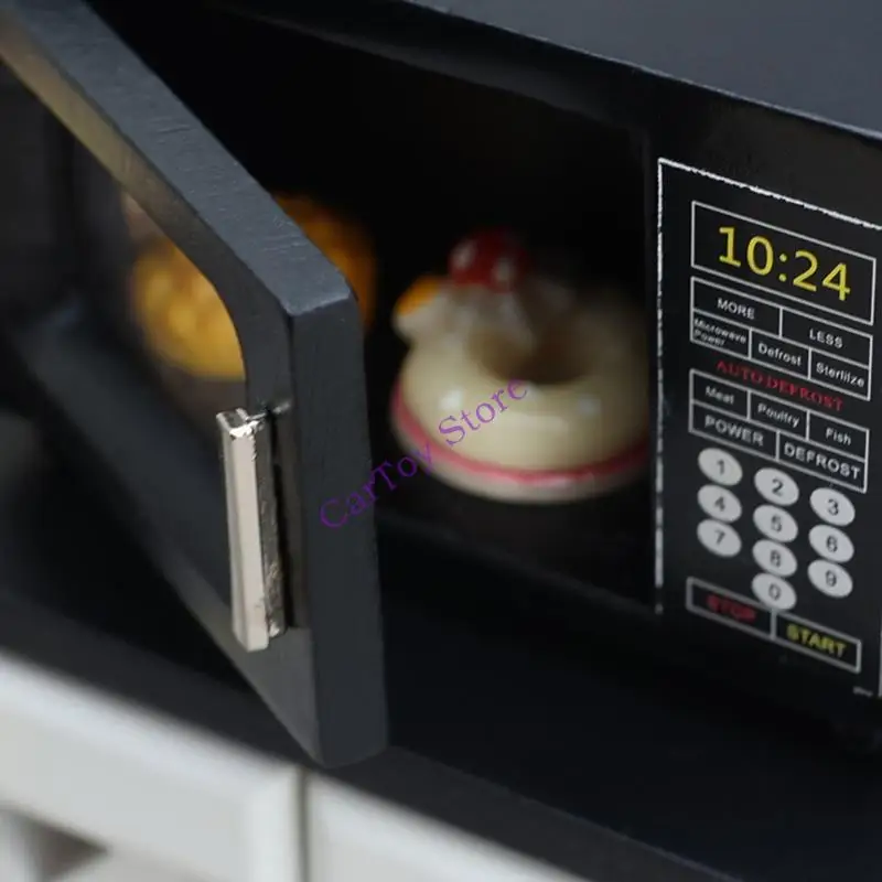 Detalle realista microondas madera en miniatura para cocina modelo a escala 1/12