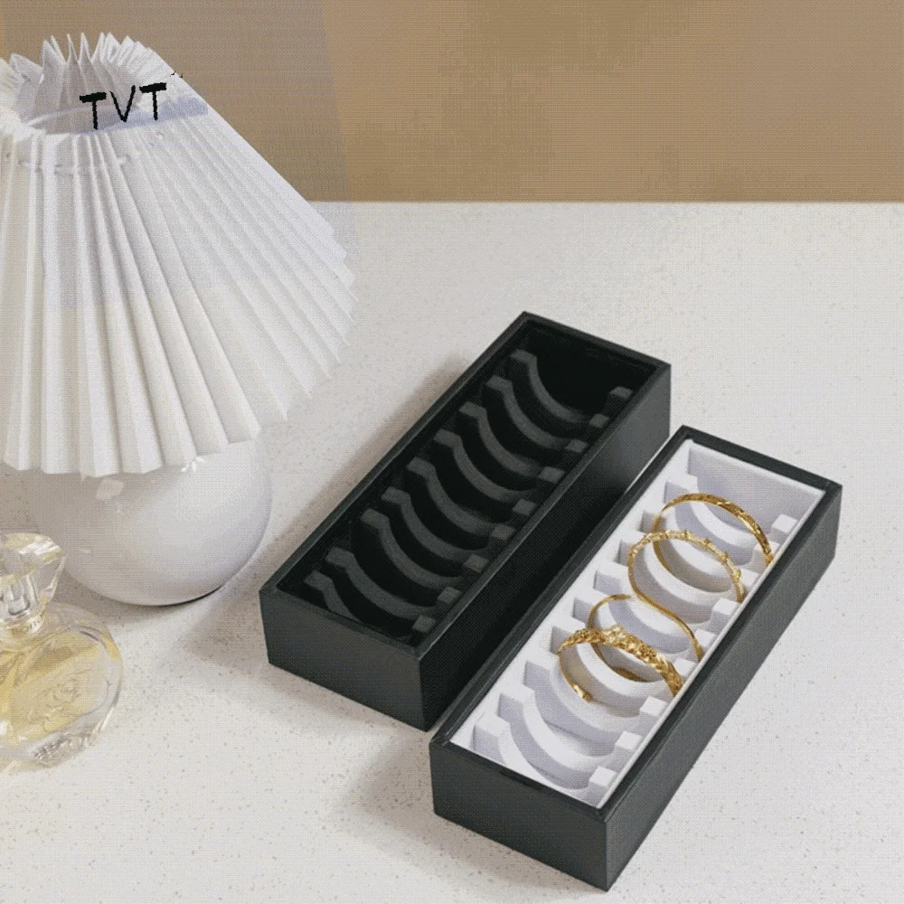 10/40 Slots Bracelet Storage Tray No Lid PU Leather Bangle Holder Rectangle Shape Detachable Jewelry Display Box