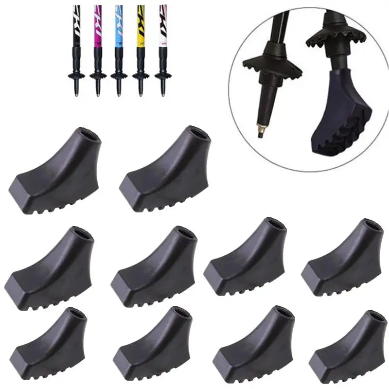 10Pcs Nordic Walking Pole Trekking Pole Tip Protectors Rubber Pads Buffer Replacement Tips End For Hiking Stick