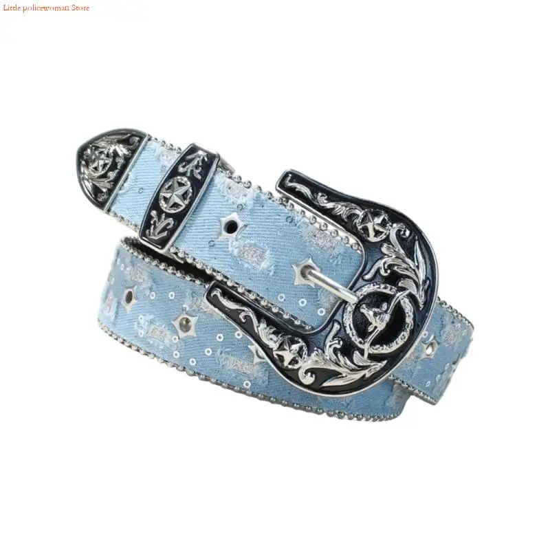 F92D Gothic Eyelet Decorated Adjustable Black Buckles Charm For Female Trousers
