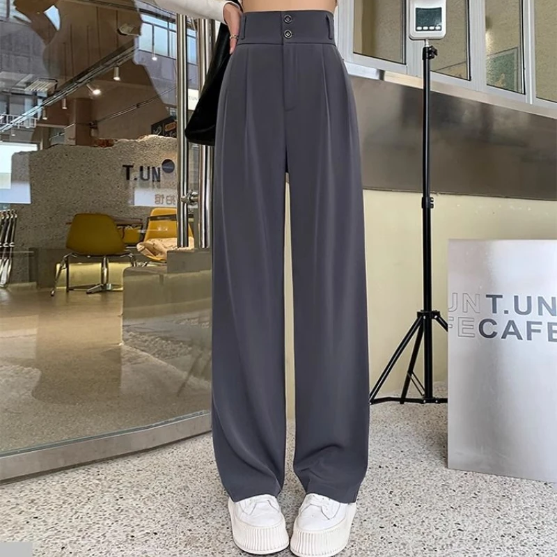 Wide Leg Pants Women Spring Autumn Office Lady High Waist Simple Korean Style Loose Elegant Temper Stylish New Mopping Trousers