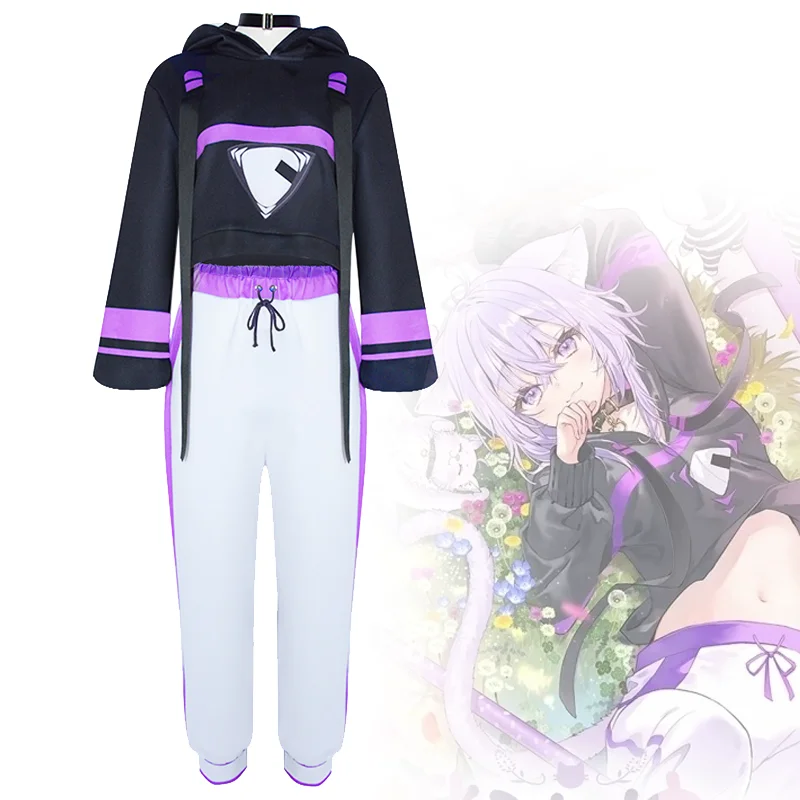 

Vtuber Nekomata Okayu Cosplay Adult Women Casual Uniform Choker Accessory Top Pants Suits Cute Carnival Outfits