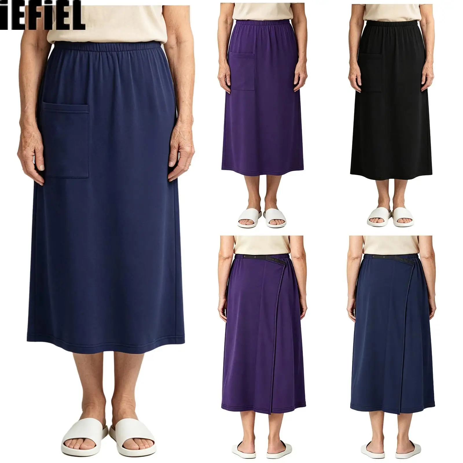 Women Adjustable Adaptive Skirt Press Buttons Elastic Waist Wrap Skirt for Surgery Recovery Medical Access