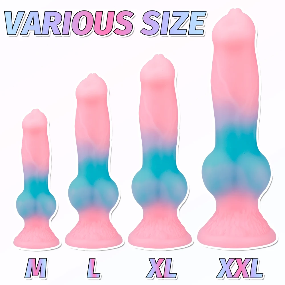 Dildo de Silicone Luminous para Masturbação Feminina, Pênis Animal Macio, Pau de Cachorro Enorme, Plug Anal, Ventosa, Brinquedos Sexuais Adultos, 18