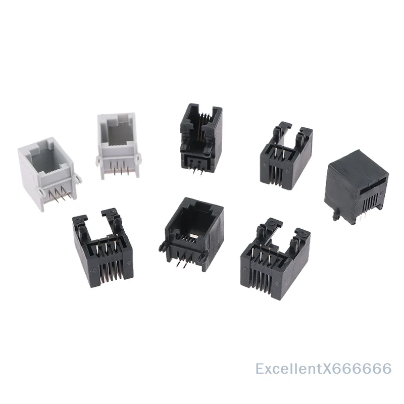 Set of 10 Female Jack RJ11 Telephone PCB Connectors 95001, Curved Pin 4P4C 6P6C 6P4C