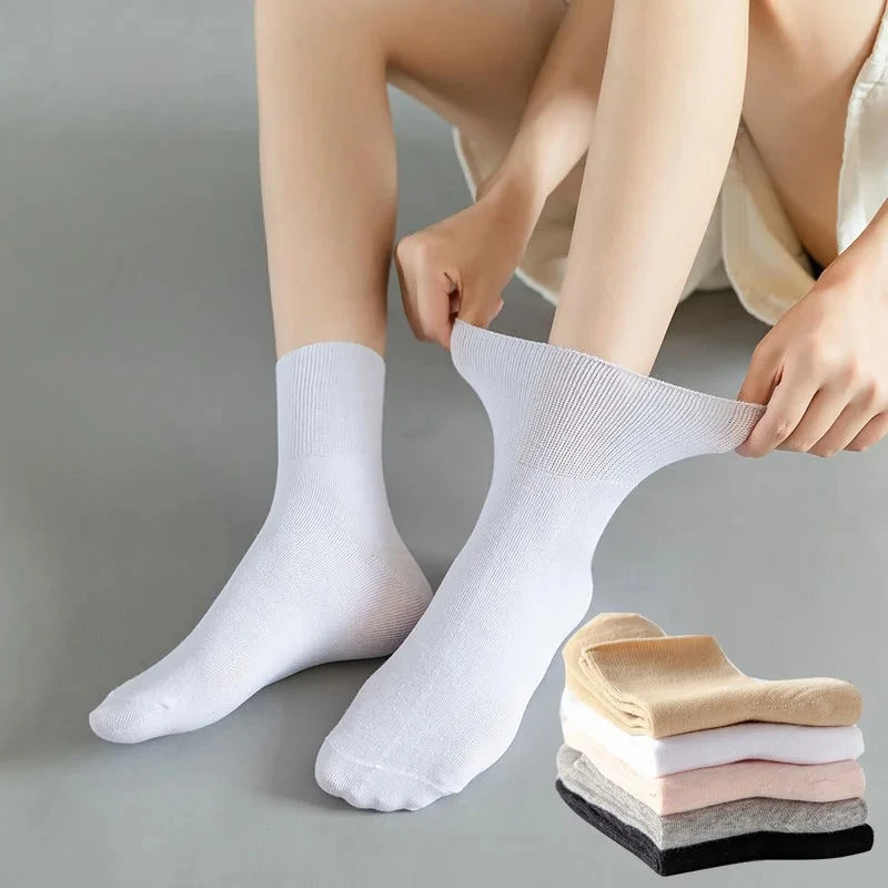 

5 Pairs Diabetic Non Binding Socks for Women Pregnant Woman Elderly Long Socks Comfortable Breathable Black White Socks Women