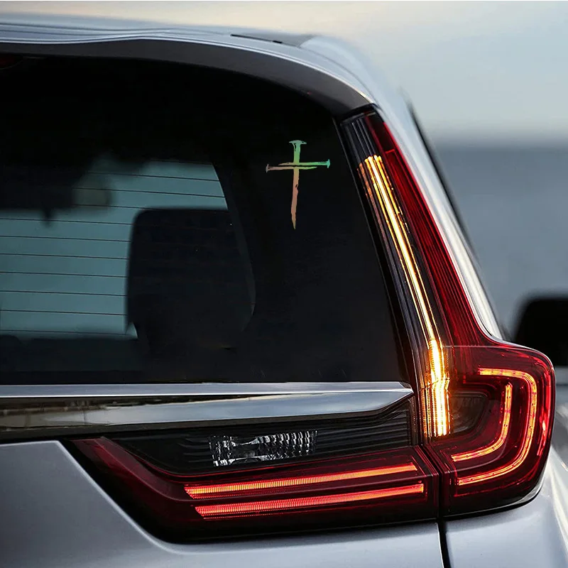 Adesivo in vinile con tre chiodi e croce, per finestrino dell'auto, paraurti, porta, decorazione, adesivi cristiani, telefono portatile, bottiglia d'acqua, tazza