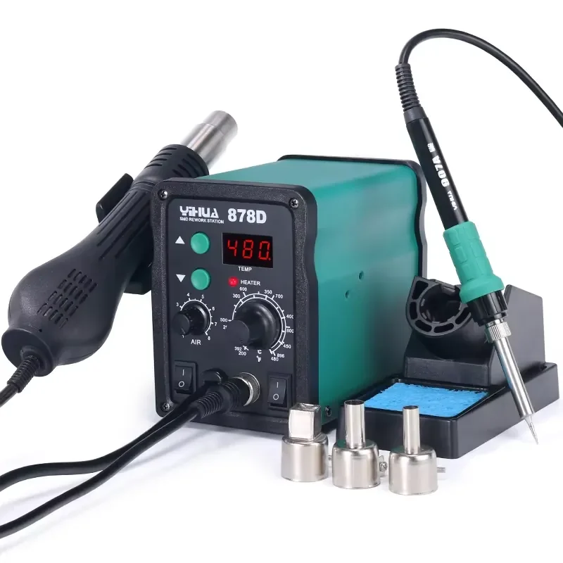 Original YIHUA 878D 2 in 1 Digital Display SMD Bga Hot Air Soldering Rework Station With Hot Air Soldering Iron