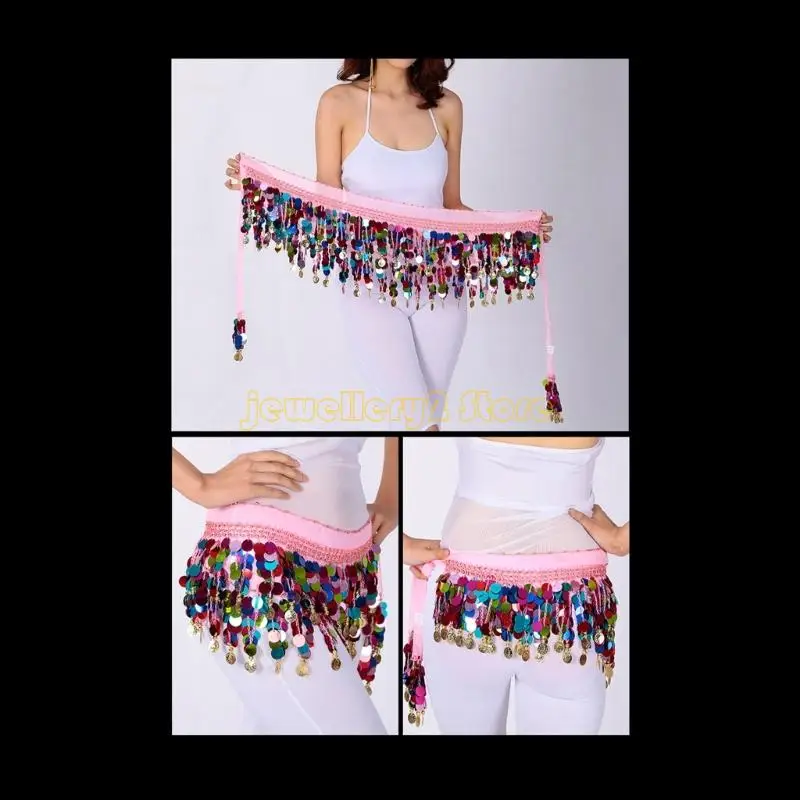 Glistening Belly Dance Costume Waist Belt Chiffion Scarf with Blingbling Sequins Stage Dancing Shows Sequins Practicing