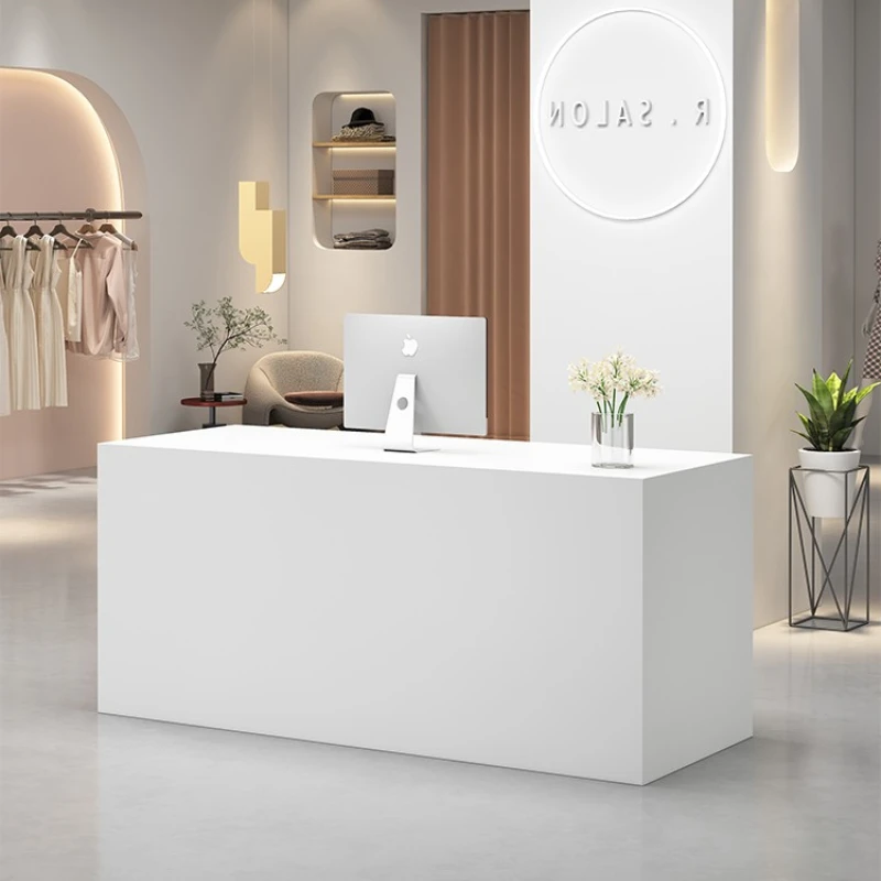 Reception Counter White Desk Beauty Podium Stand Church Salon Supermarket Cashier Counter Comptoire Magasin Luxury Furniture