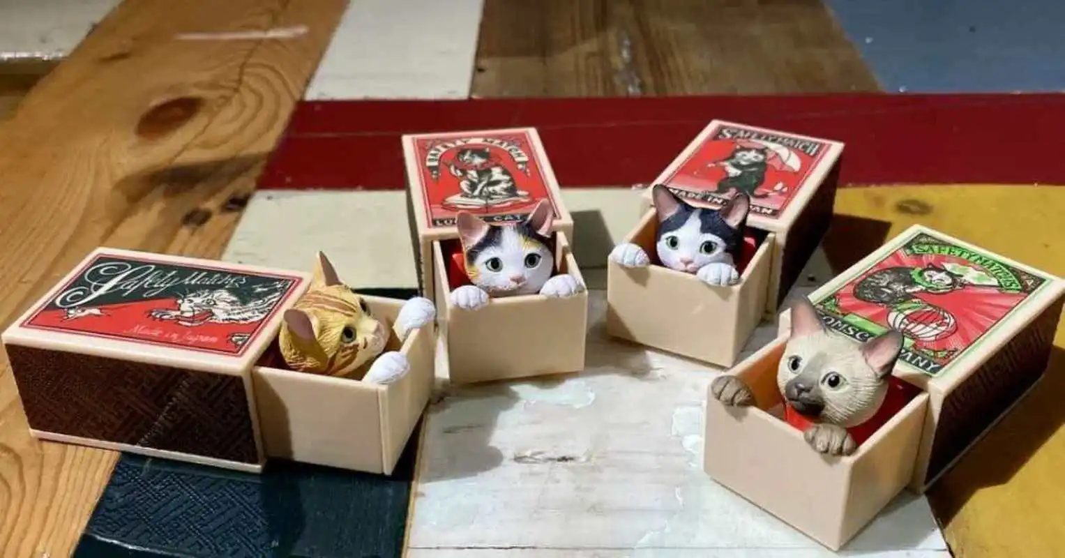 

Hide And Seek Safety Match Box Cats Blind Box Cute Pvc Anime Action Figure Creative Toy Desktop Decoration Surprise Gift
