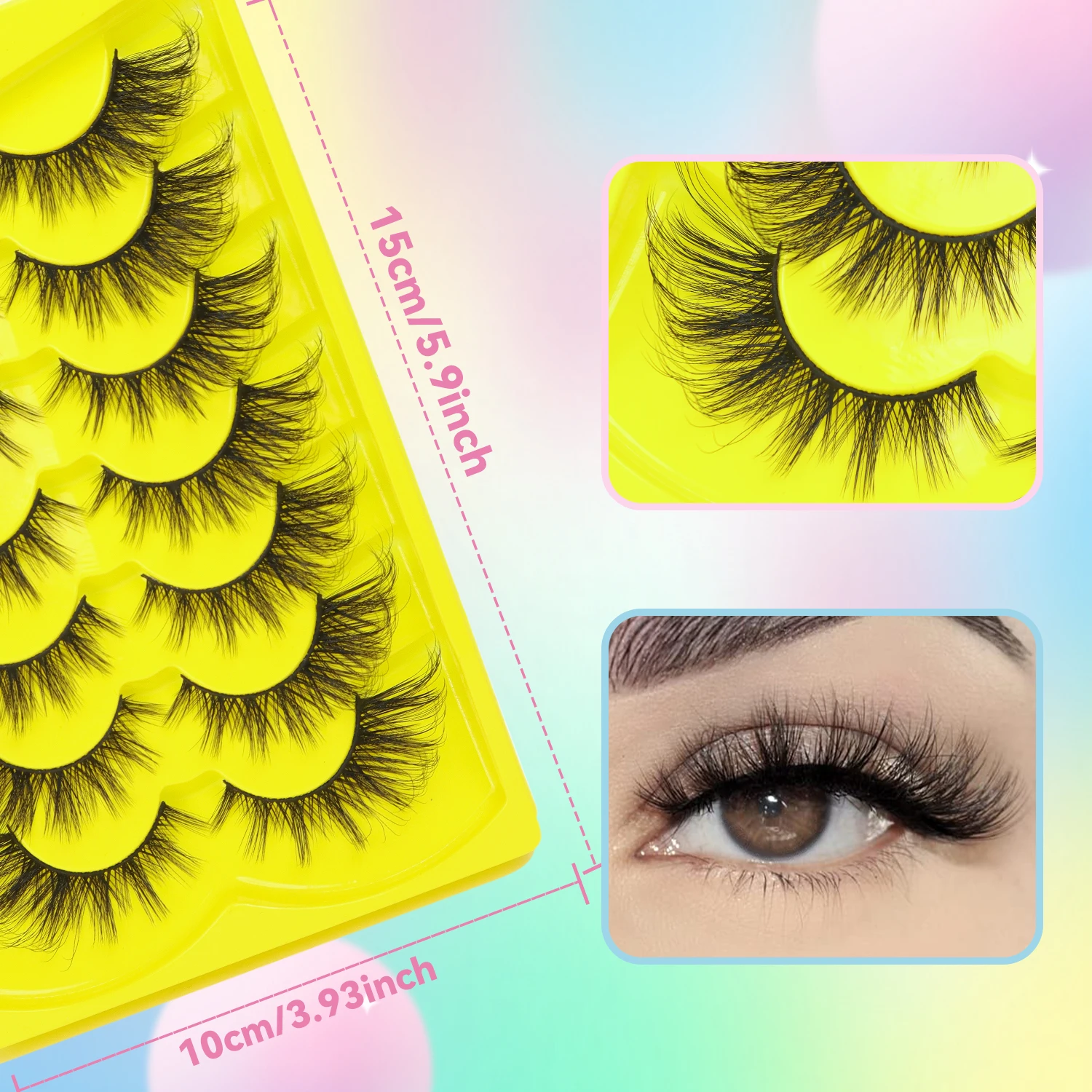 Natürliche lange falsche Wimpern, 7 Paar flauschige 3D-Locken zur Verlängerung der Augen, 5–22 mm