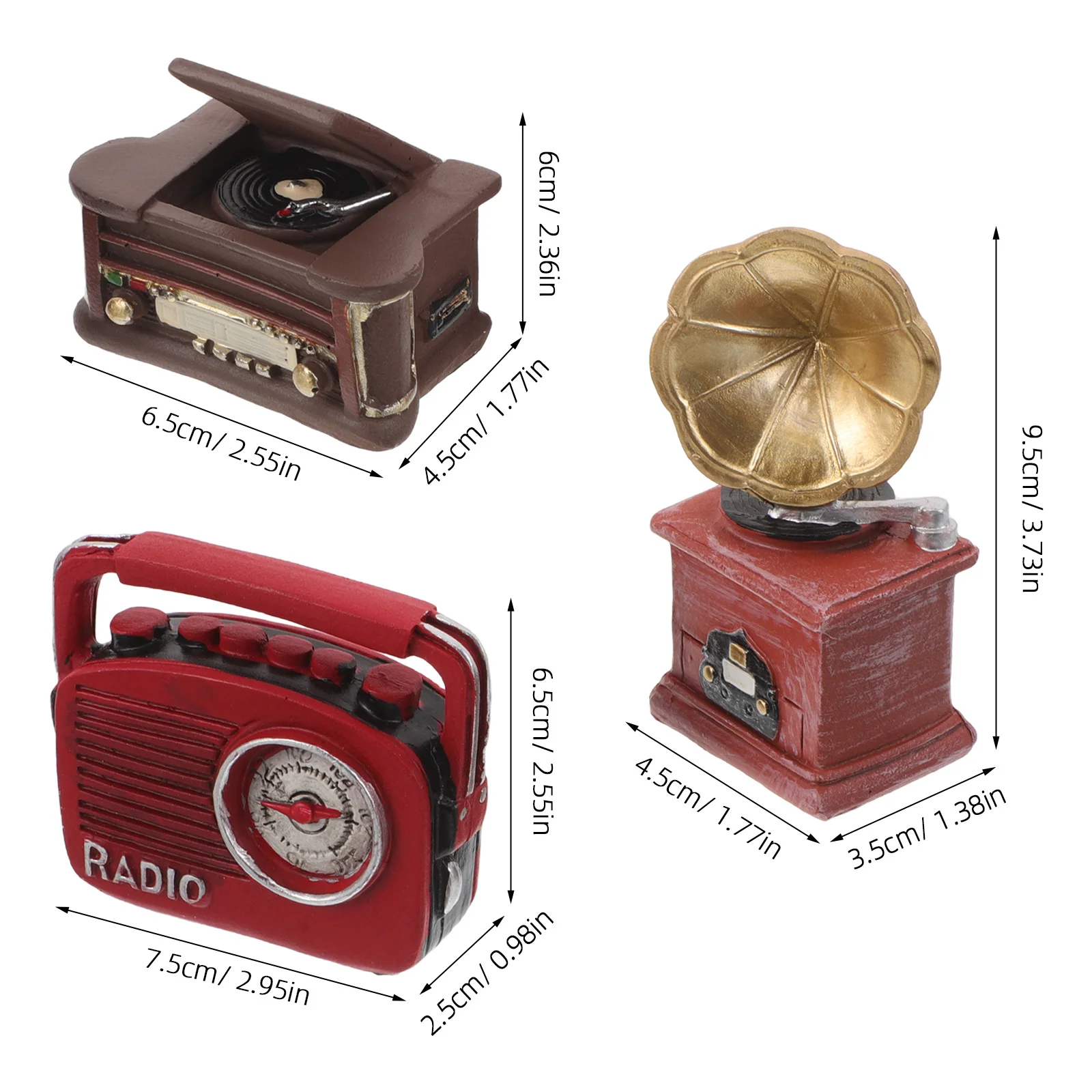 1Set Miniature Retro Phonograph Resin Ornament Vintage Record Player Decorative Piece for Home Office Mini Record Player