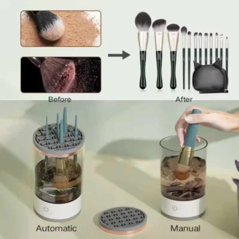 Nettoyeur de brosse de maquillage Portable, prise USB électrique, avec Machine de maquillage en caoutchouc, nettoyeur rapide, brosse de nettoyage, collier Brus