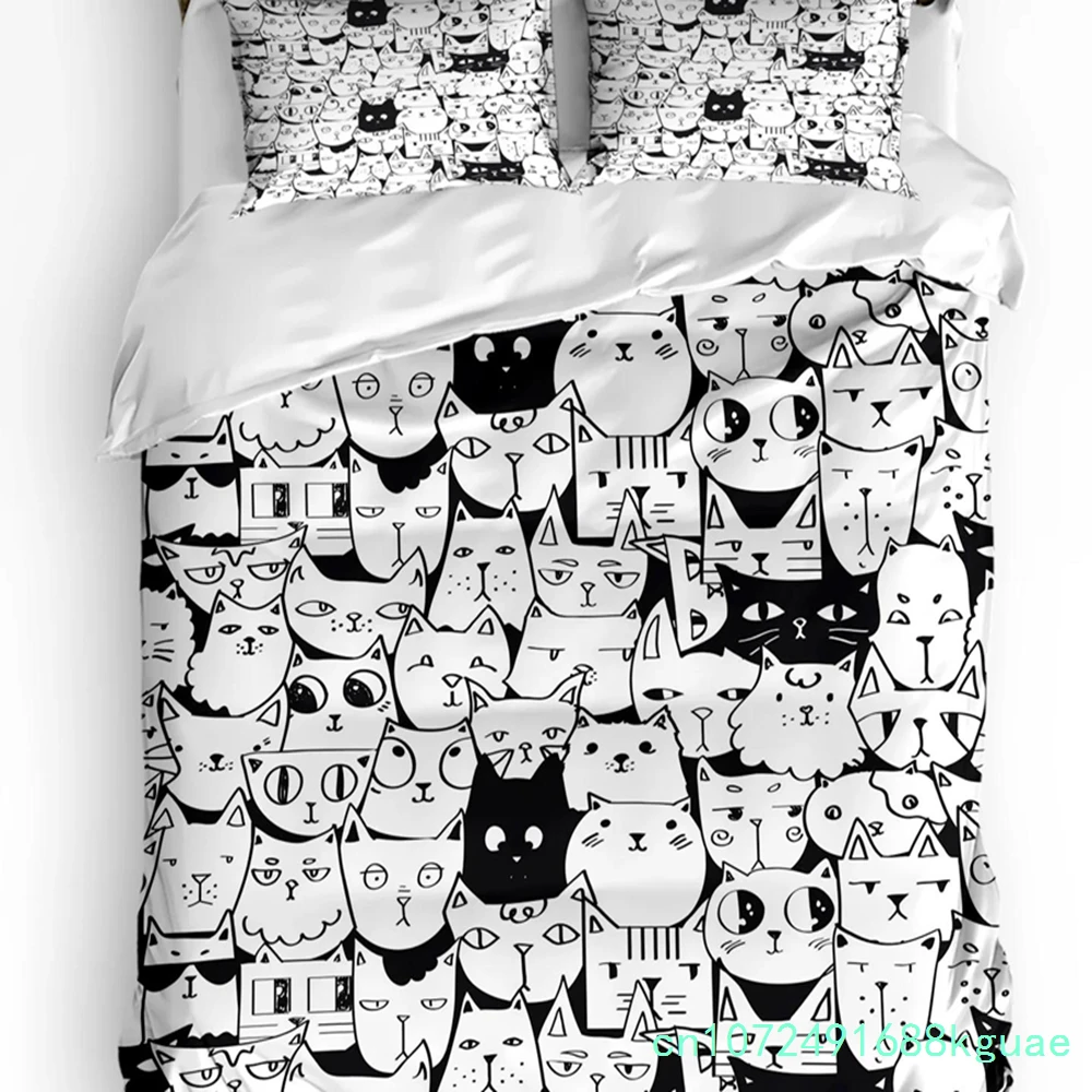 Cat Kitten Animal Black White Duvet Cover Bed Bedding Set Home Textile Quilt Cover Pillowcases Bedroom Bedding Set No Sheet