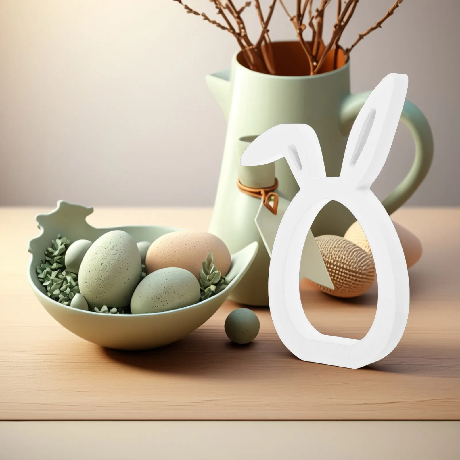 

Wooden Easter Bunny Decorations Unique Rabbit Ornaments Handmade Mini Hanging Craft Home Wedding Party Festive Spring