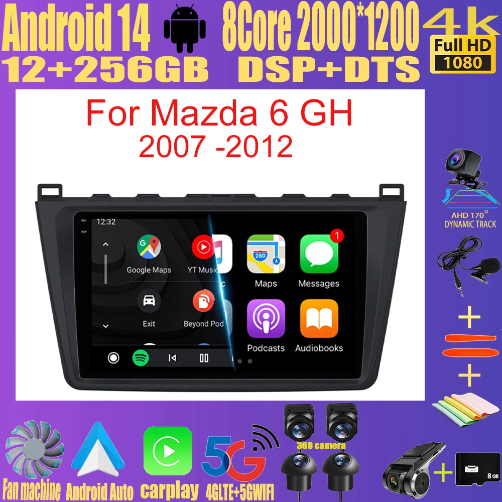 

Android14 Carplay Auto Car Radio For Mazda 6 GH 2007 2008 2009 2010 2011 2012 Multimedia GPS Video Player Stereo 2din Head Unit