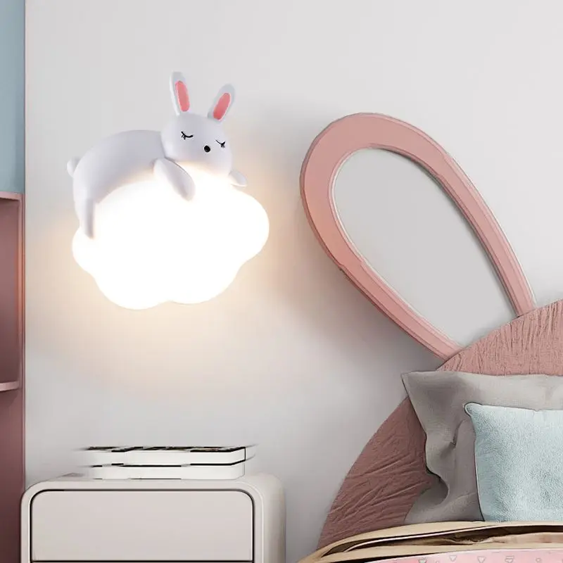 Romantic Bear Rabbit Wall Lights Moon Cloud Night Light Kids Bedroom Bedside Wall Lamp for Baby Girl Boy Student Children's Room