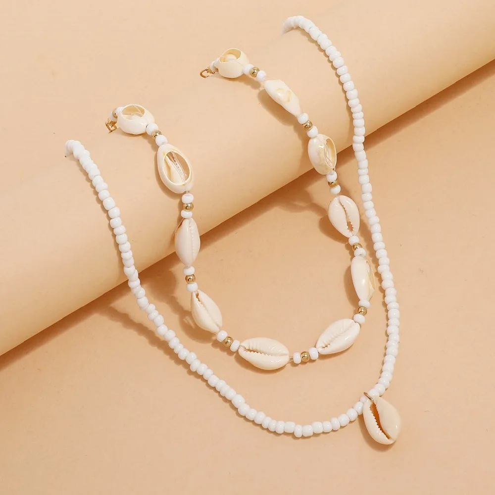 2pcs/set Summer Natural Sea Shell Choker Necklace for Woman Bohemia Beads Chain Shell Necklace Adjustable Jewelry Accessories