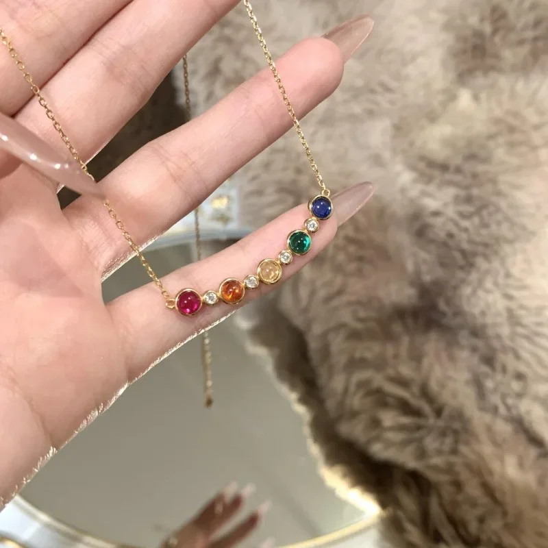 Creativity five color rainbow bubble diamond necklace Light luxury and fashion round beads collar chain jewelry gift