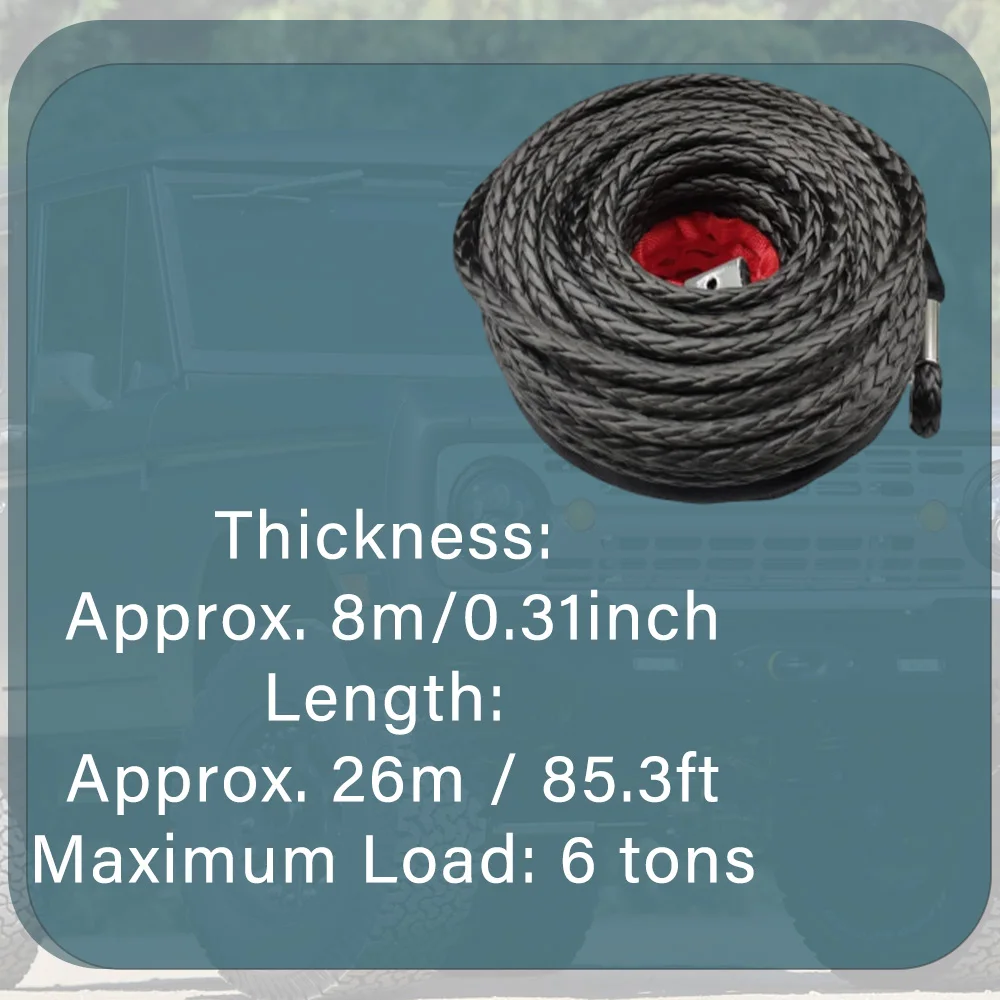 

Синтетический трос лебедки 26 м 8 мм с крючком для прицепов внедорожников ATV UTV и буксировочного троса для внедорожников 4WD