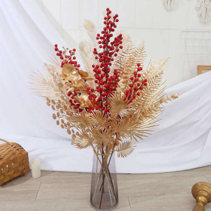 Artificial Flower Golden Christmas Flower Fake Flower Plant Christmas Decoration New Year Party Living Room Table Home Decor