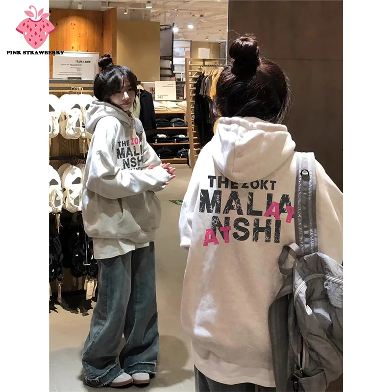 

American street Plush Hoodie Women Autumn Winter 2025 New Oversize Cotton Loose Casual Pullover Y2K Tops Women Warm Sweatshirt