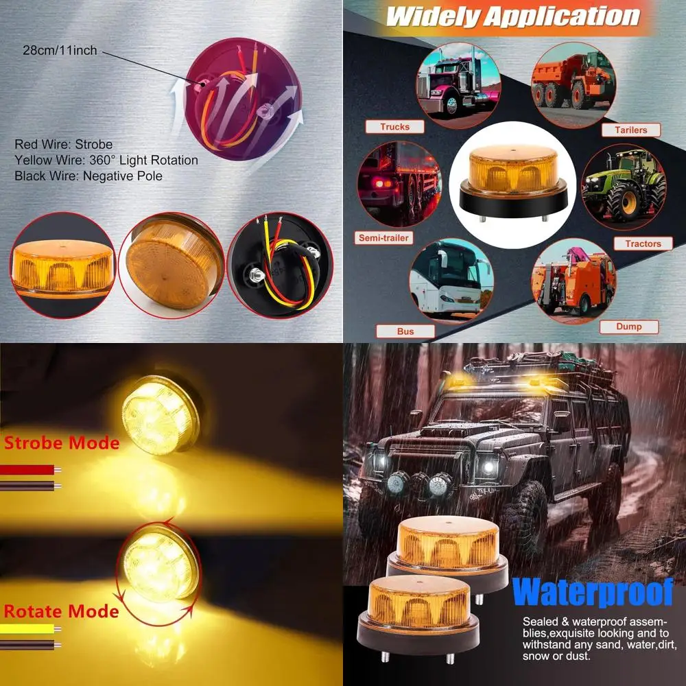 

4-Pack Amber 12-24V Rotating Emergency Strobe Lights for Cars, Off-Road, Trucks, and Trailers