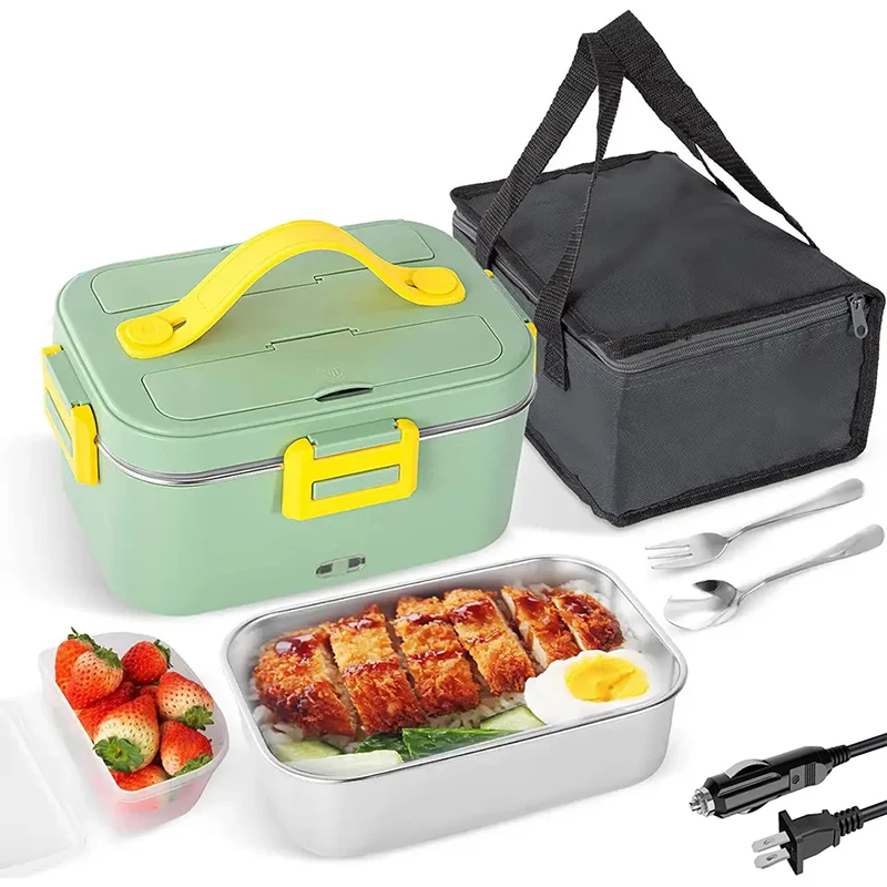 Portable Heated Lunch Box 1.8L Large Capacity 304 Stainless Steel Electric Bento Box for Home Office Car 12V/220V/110V