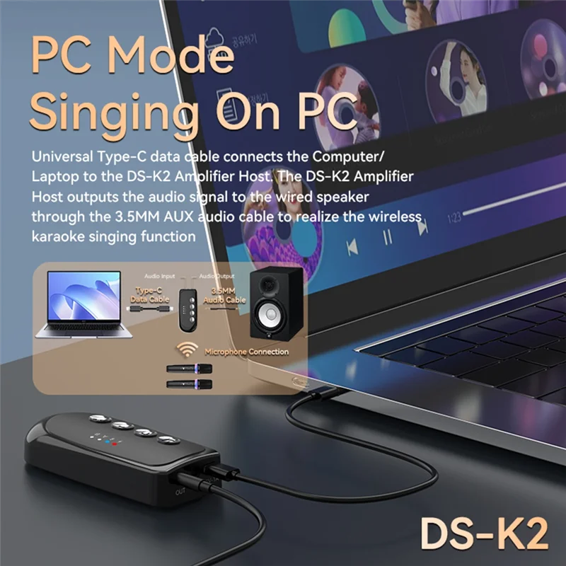 New!!RGB Colorful Light 3.5Mm AUX Amplifier Host Wireless Microphone Dynamic Bluetooth 5.3 DSP Mixer System Karaoke Companion