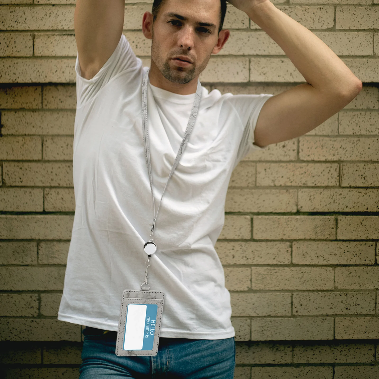 

1 set Marble Pattern Badge Holder Wear-Resistant Id Card Cover With Detachable Lanyard For Work School Office Use Name Tag