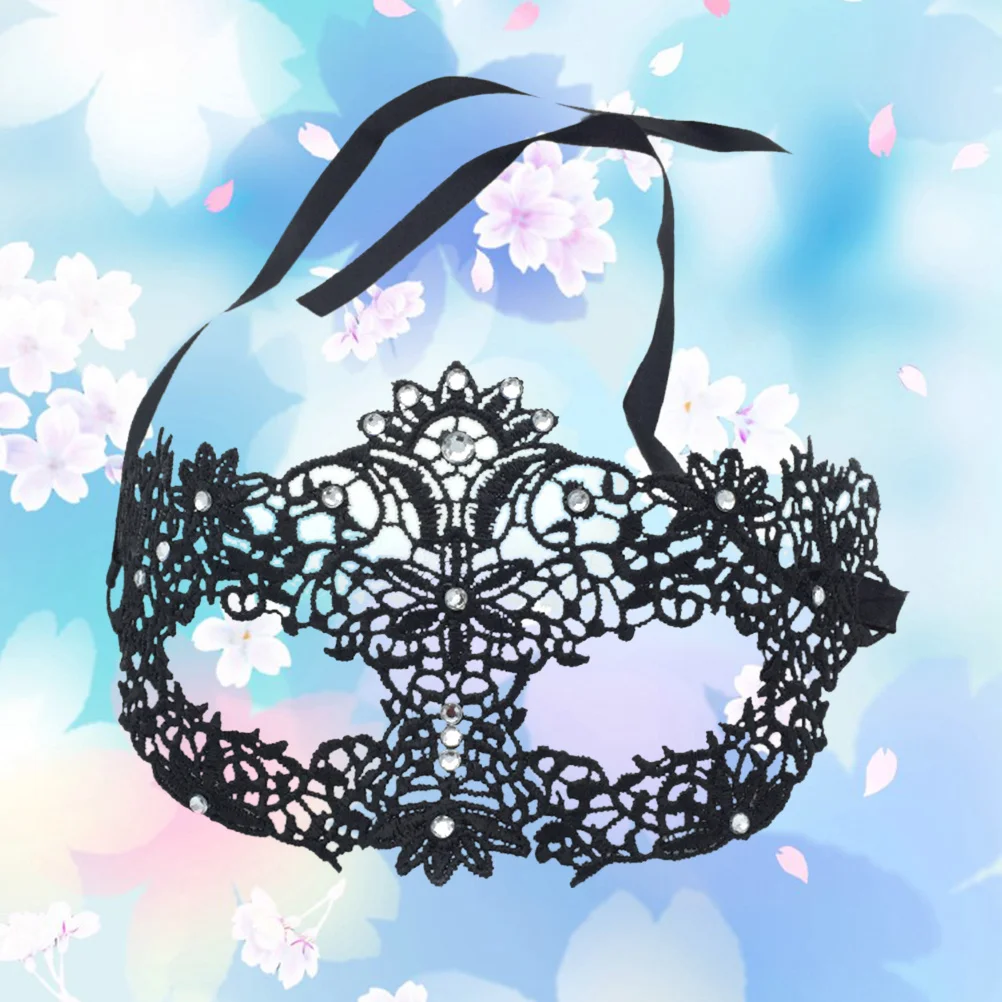 

Women's Half Lace Masquerade Mask Flower Heart Diamond Halloween Costume Accessory Reusable Adjustable Ribbon Tie