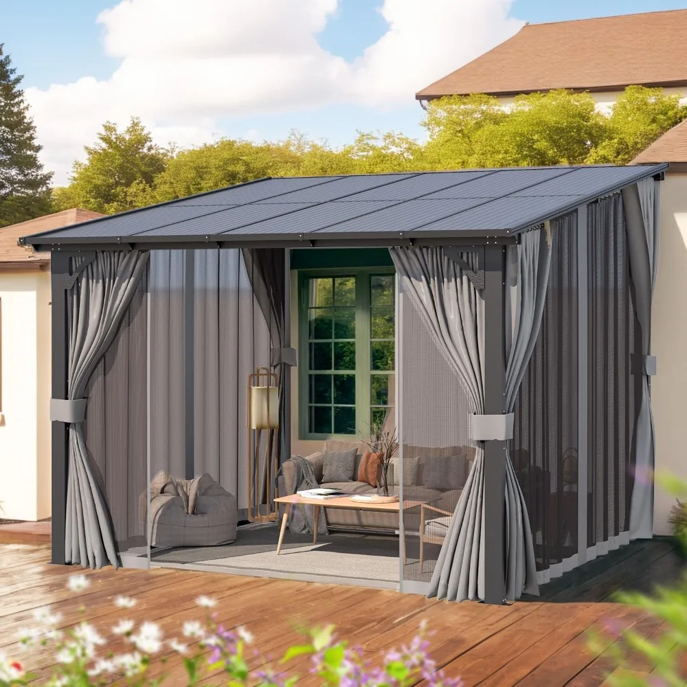 

Gazebo, Wall Mounted Gazebos Pergola with Curtains and Mosquito Netting, Enhanced Protective Outdoor Patio Lean