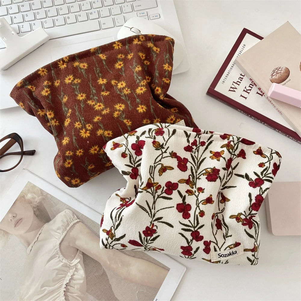 

Вельветовая косметичка в стиле ретро с цветочным принтом, косметический органайзер, дорожная сумка для хранения для женщин