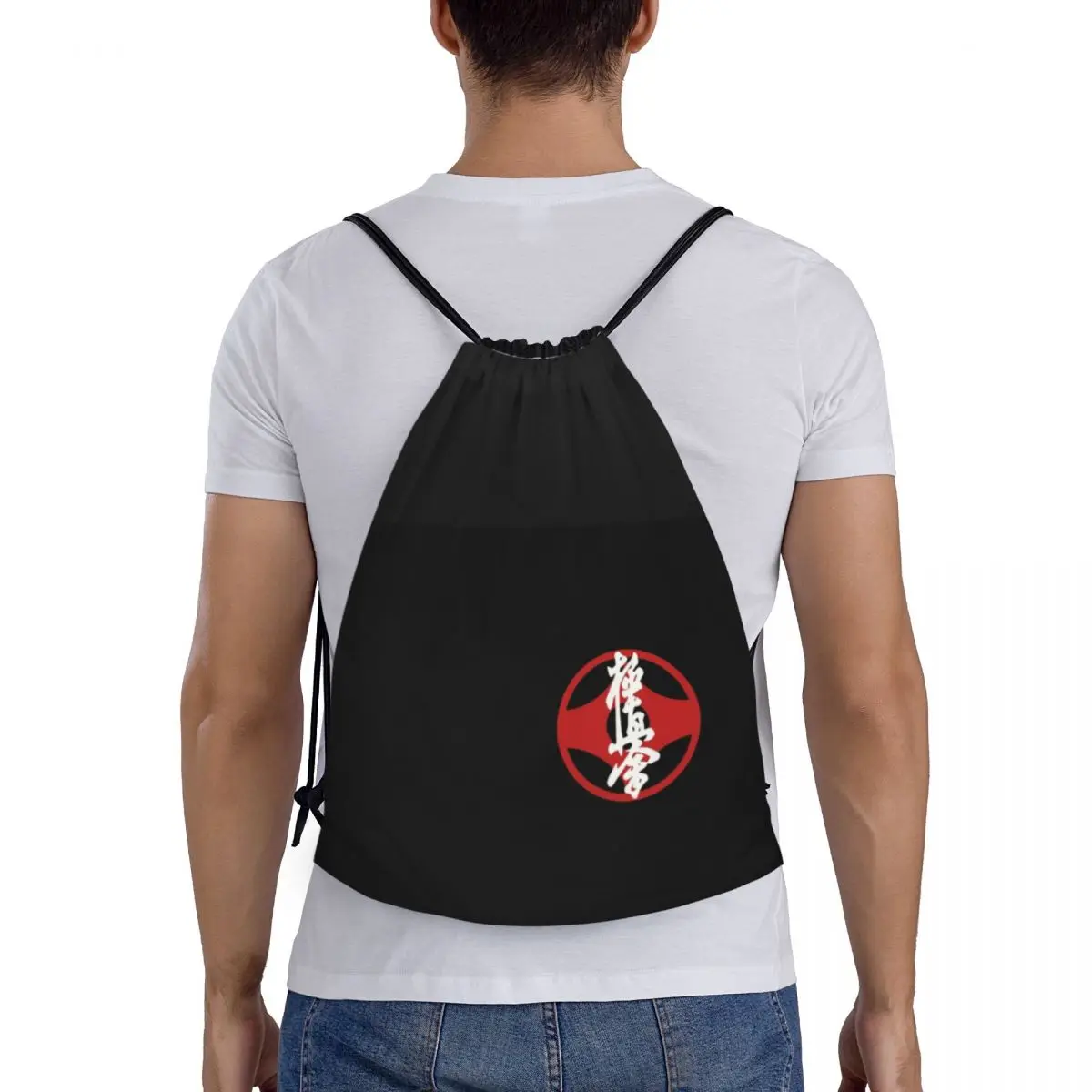 Kyokushin-Karate Logo Drawstring Mochila para homens e mulheres, Sports Gym Bag, Martial Arts Training Sackpack